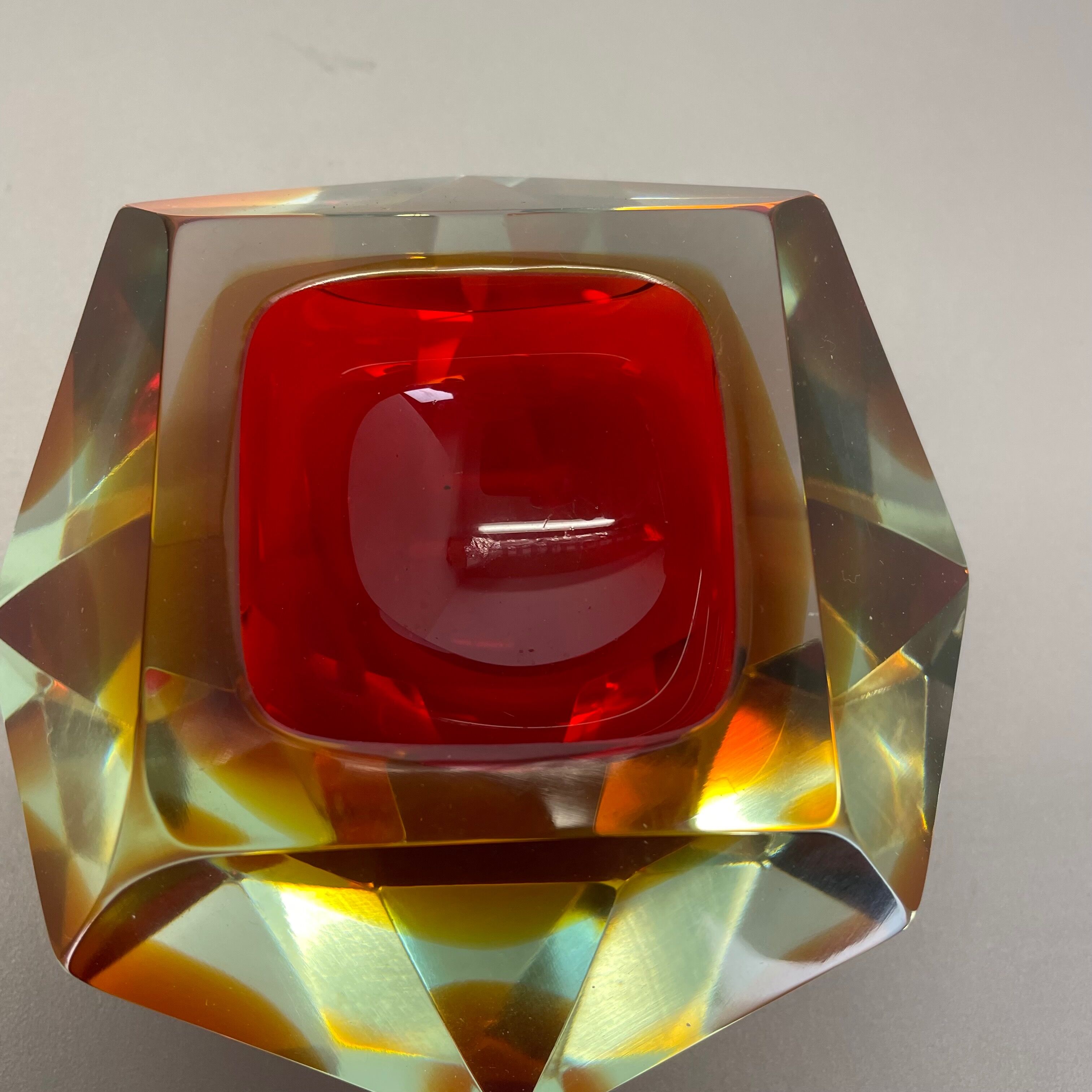 Murano glass sommerso diamond bowl ashtray element by flavio poli, italy, 1970s