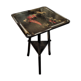 Small black lacquered table with tripod landscape with stamp of japan
