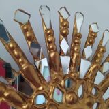 Golden wooden sun mirror 30cm