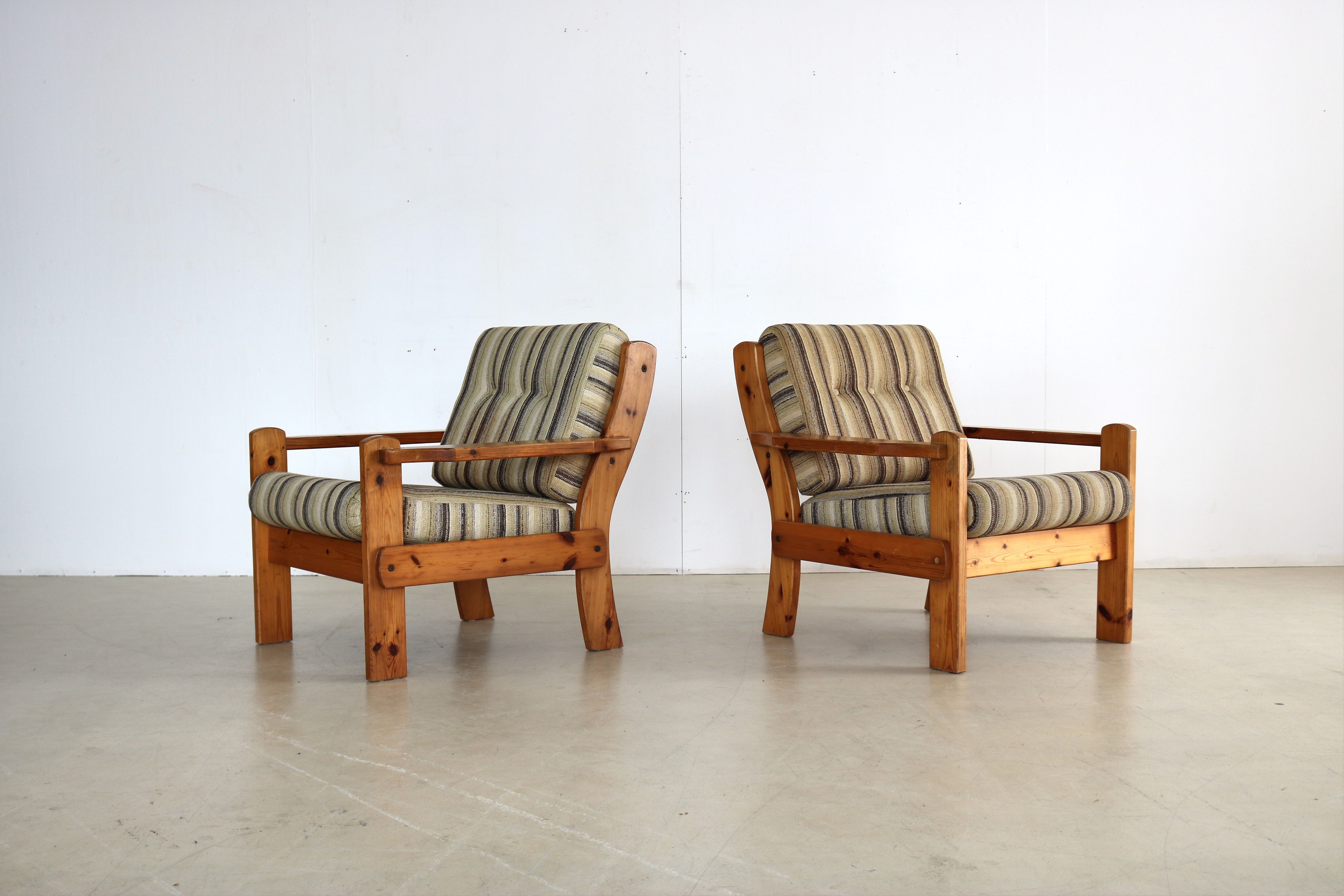 Vintage armchairs brutalist pine, 60's