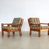 Vintage armchairs brutalist pine, 60's