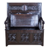 Antique Renaissance Revival Oak Bench, 1890s