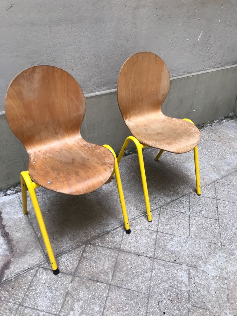 Set of 2 wooden chairs and yellow structure