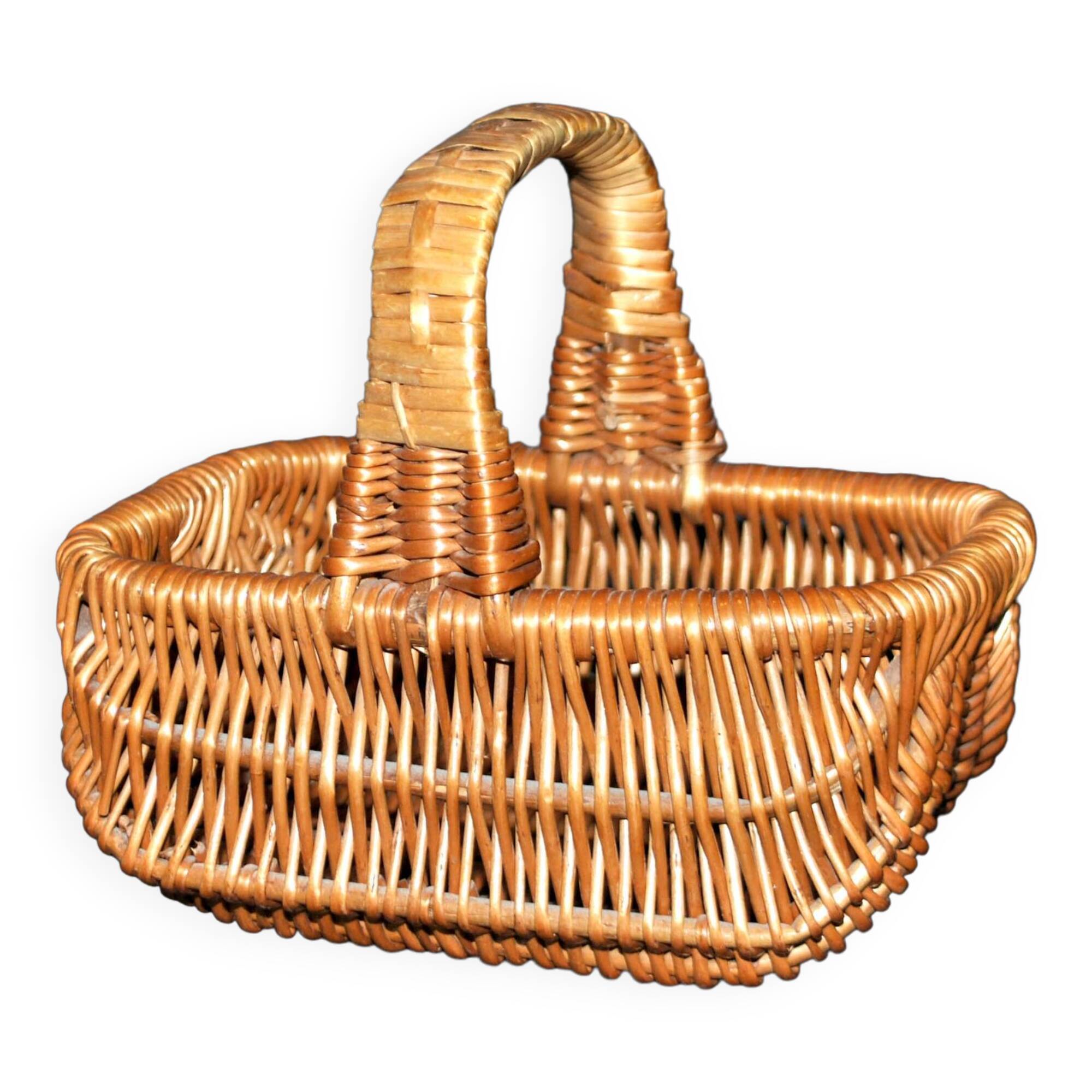 Vintage woven rattan basket - small honey-colored children's basket