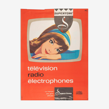 Ancienne affiche publicitaire - Supertone, télévision, radio, électrophones