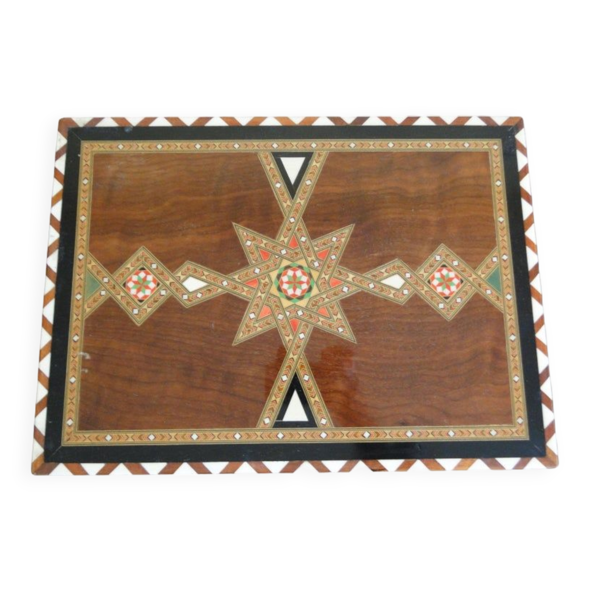 Vintage syrian chess board box wooden mosaic inlaid marquetry