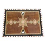 Vintage syrian chess board box wooden mosaic inlaid marquetry