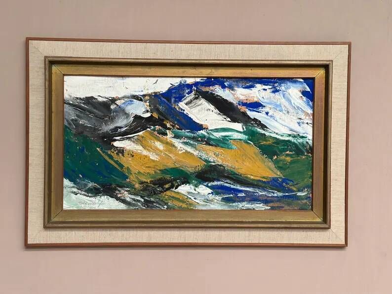Original Swedish Oil on Cardboard – "Mountains" by Svendolf Carlsson – Signed – Vintage and Framed – 70 × 45 cm (27.6" × 17.7")