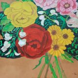 Tableau vintage bouquet à la gouache