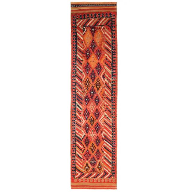 Vintage Turkish Oushak Handmade Wool Cotton Red Runner 91x368