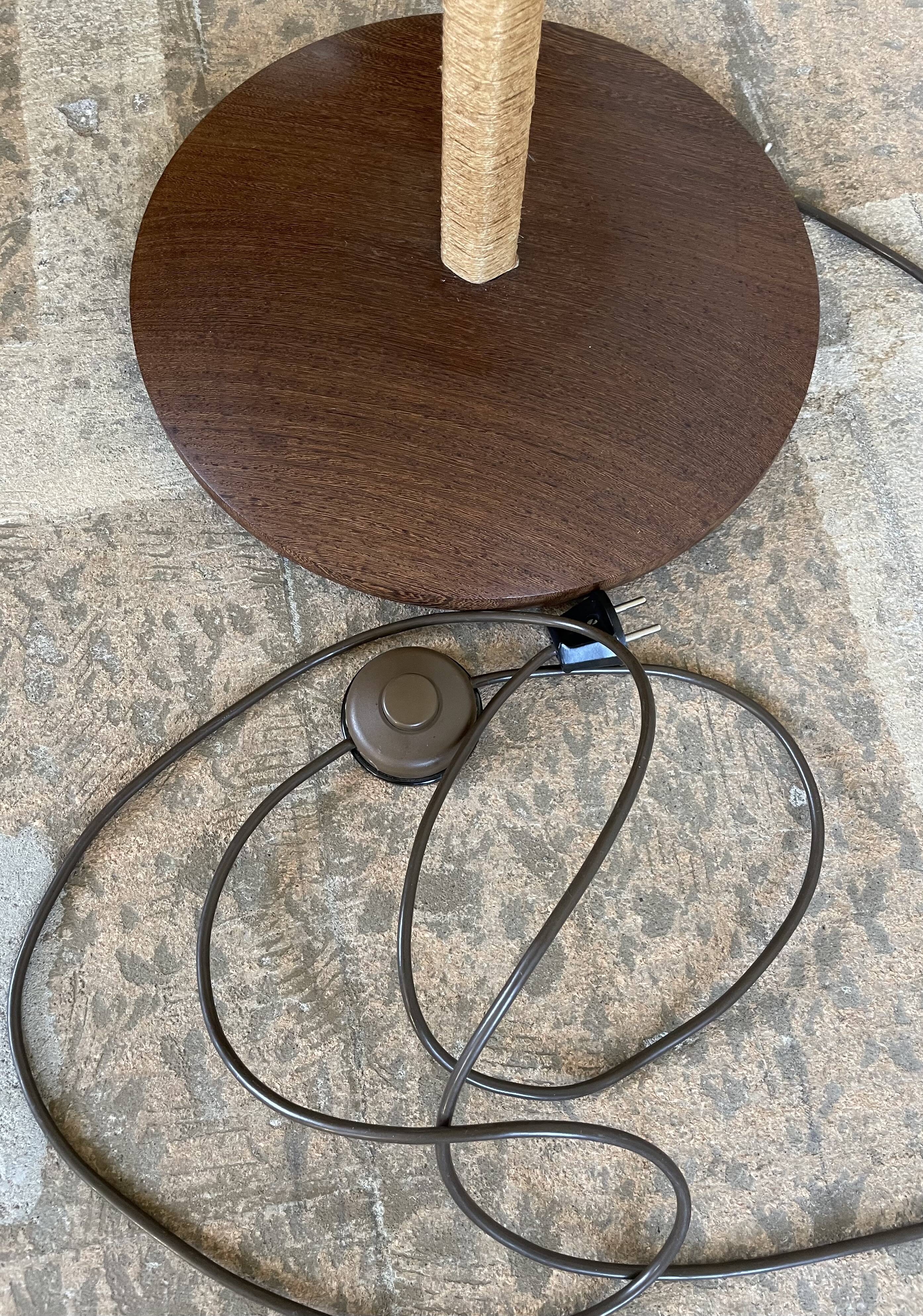 Teak base with raffia and a big papercord lampshade