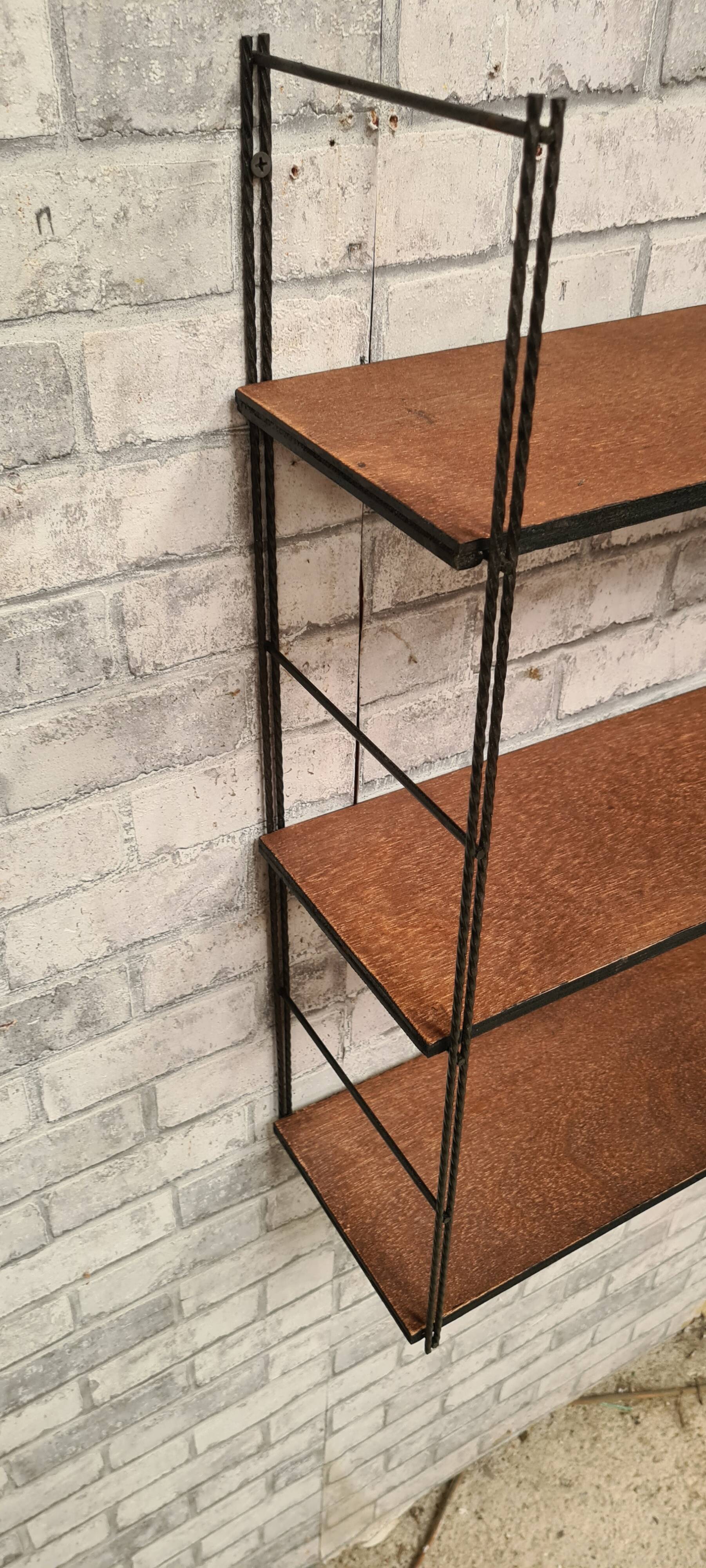 vintage 1960 shelf, string, wood and metal 60x58x17