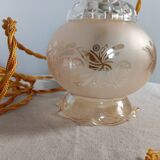 Baladeuse vintage verre ambré sérigraphié fleurs, cordon neuf