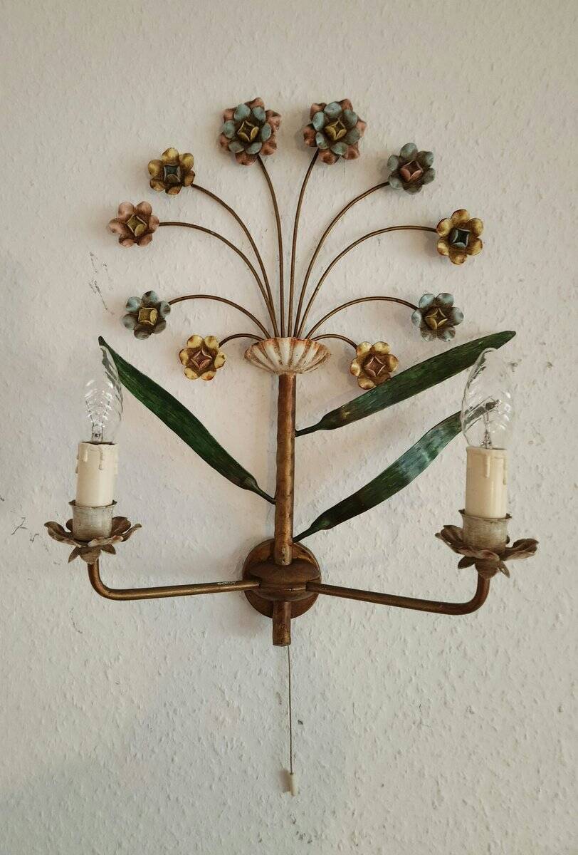 XL Vintage Mid-Century handmade 2 light bouquet wall lamp Italy 1950-1970