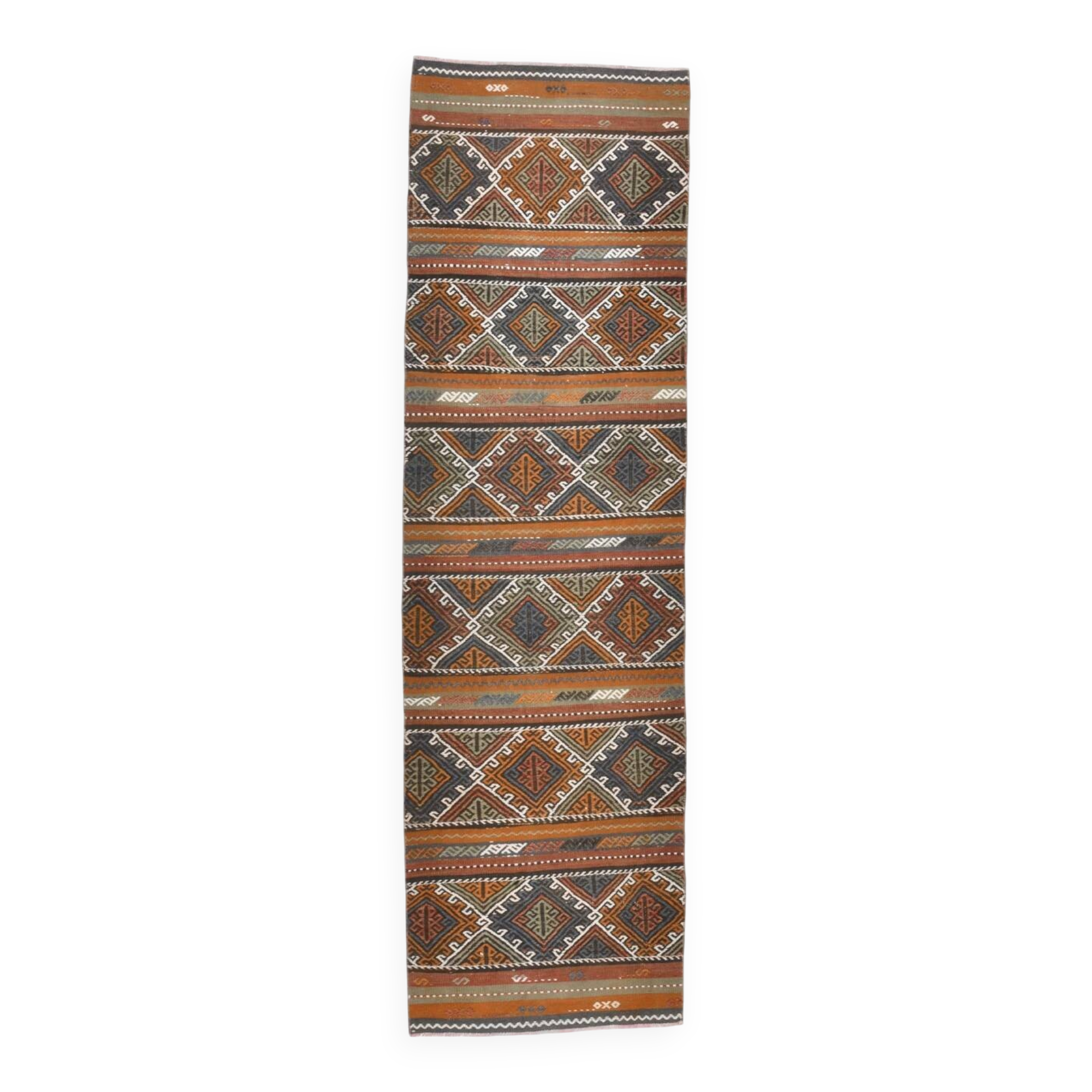 Tapis Kilim vintage en laine fait main, couleur neutre, 81 x 279 cm