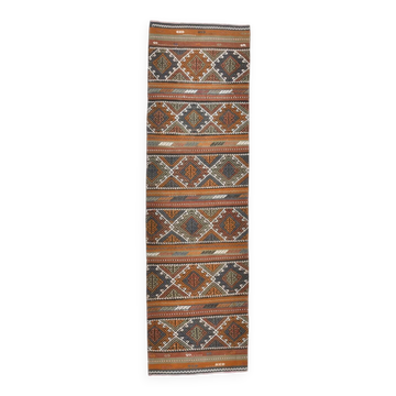 Tapis Kilim vintage en laine fait main, couleur neutre, 81 x 279 cm