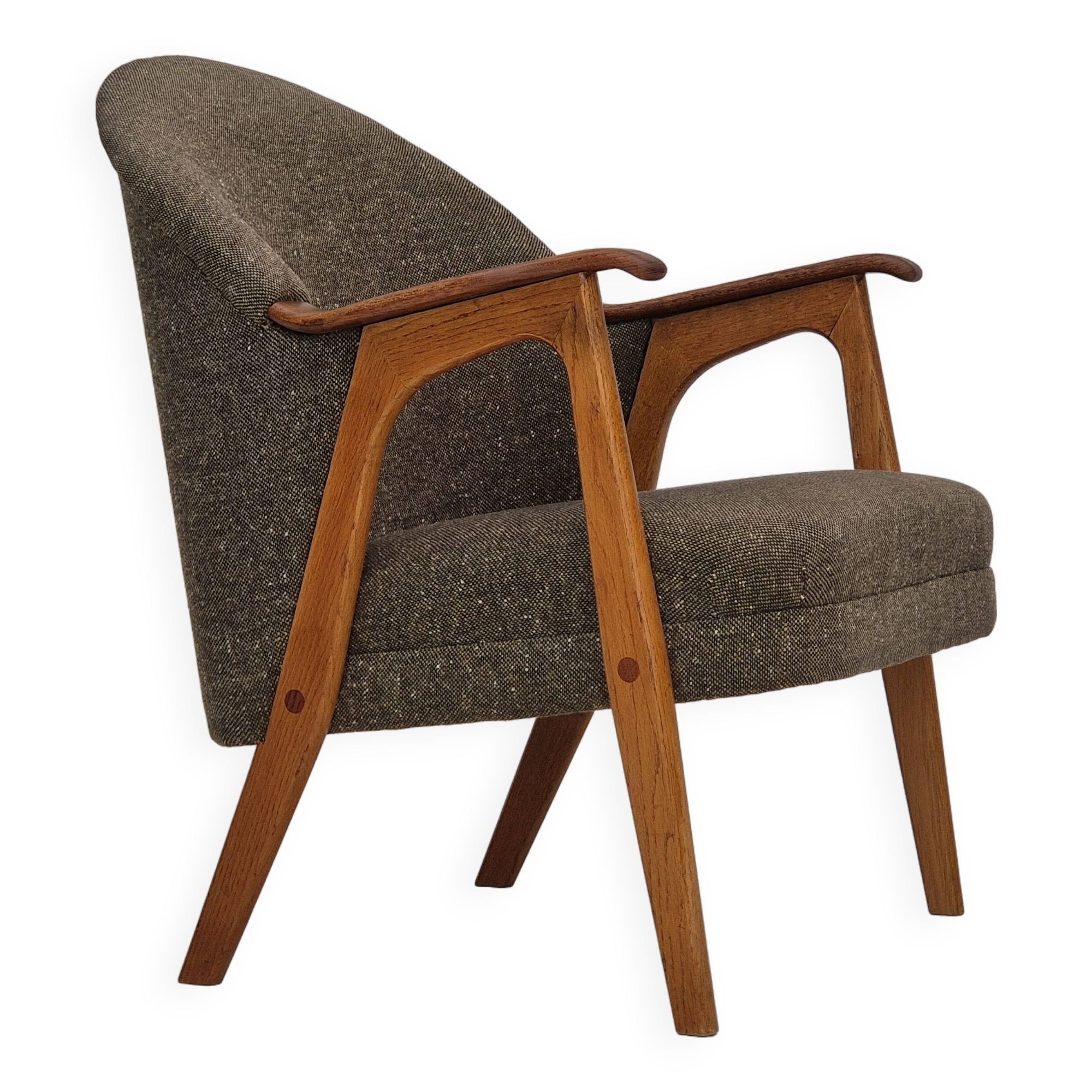 1960s, Danish armchair, furniture wool/cotton fabric, teak wood.