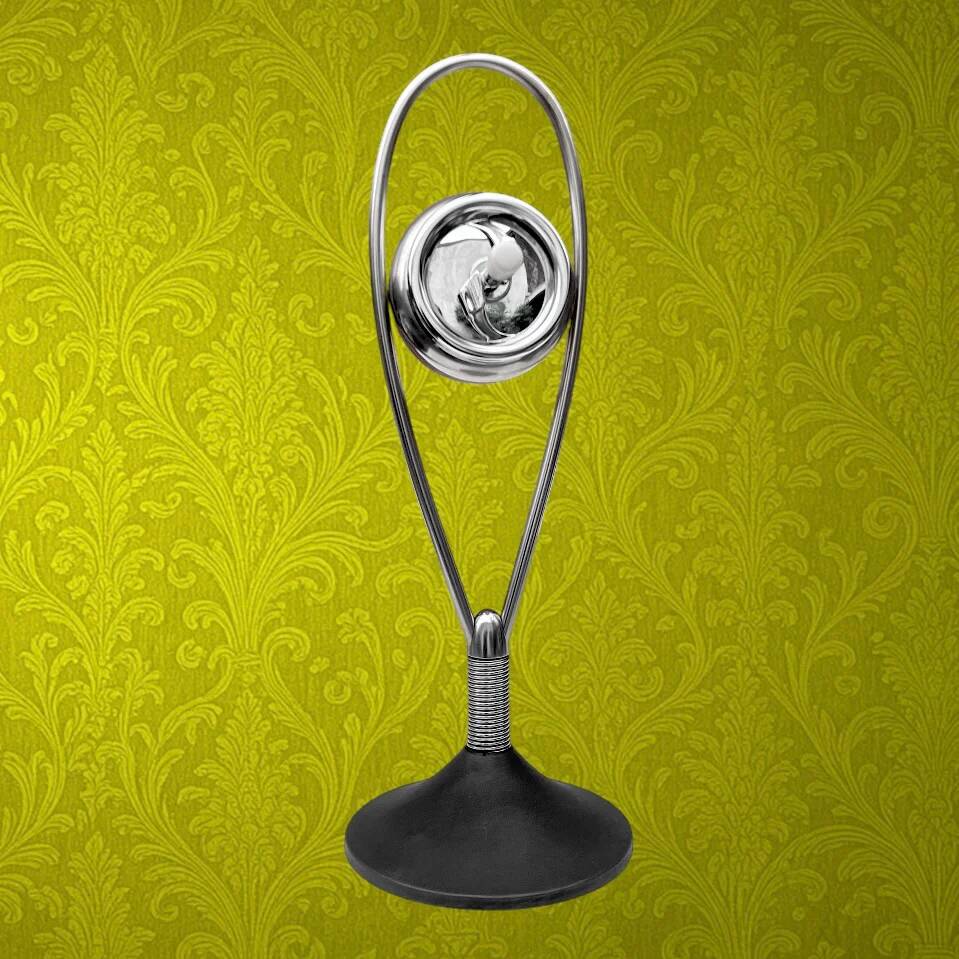 Space Age floor ashtray - chrome steel and cast iron with a rotating system, 1970s Mettawa style.