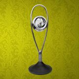 Space Age floor ashtray - chrome steel and cast iron with a rotating system, 1970s Mettawa style.