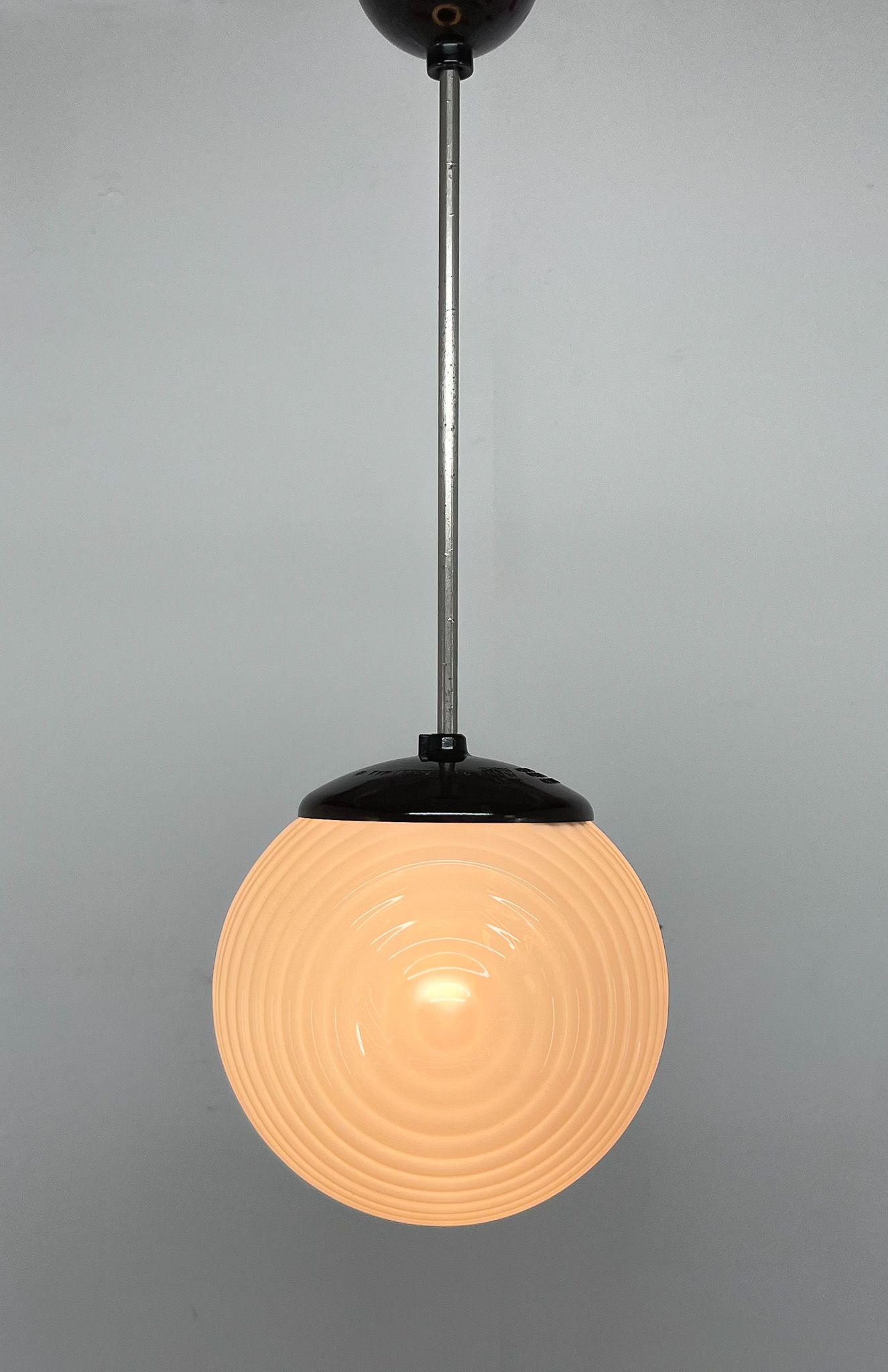 Mid Century Milk Glass & Bakelite Pendant, 1950's