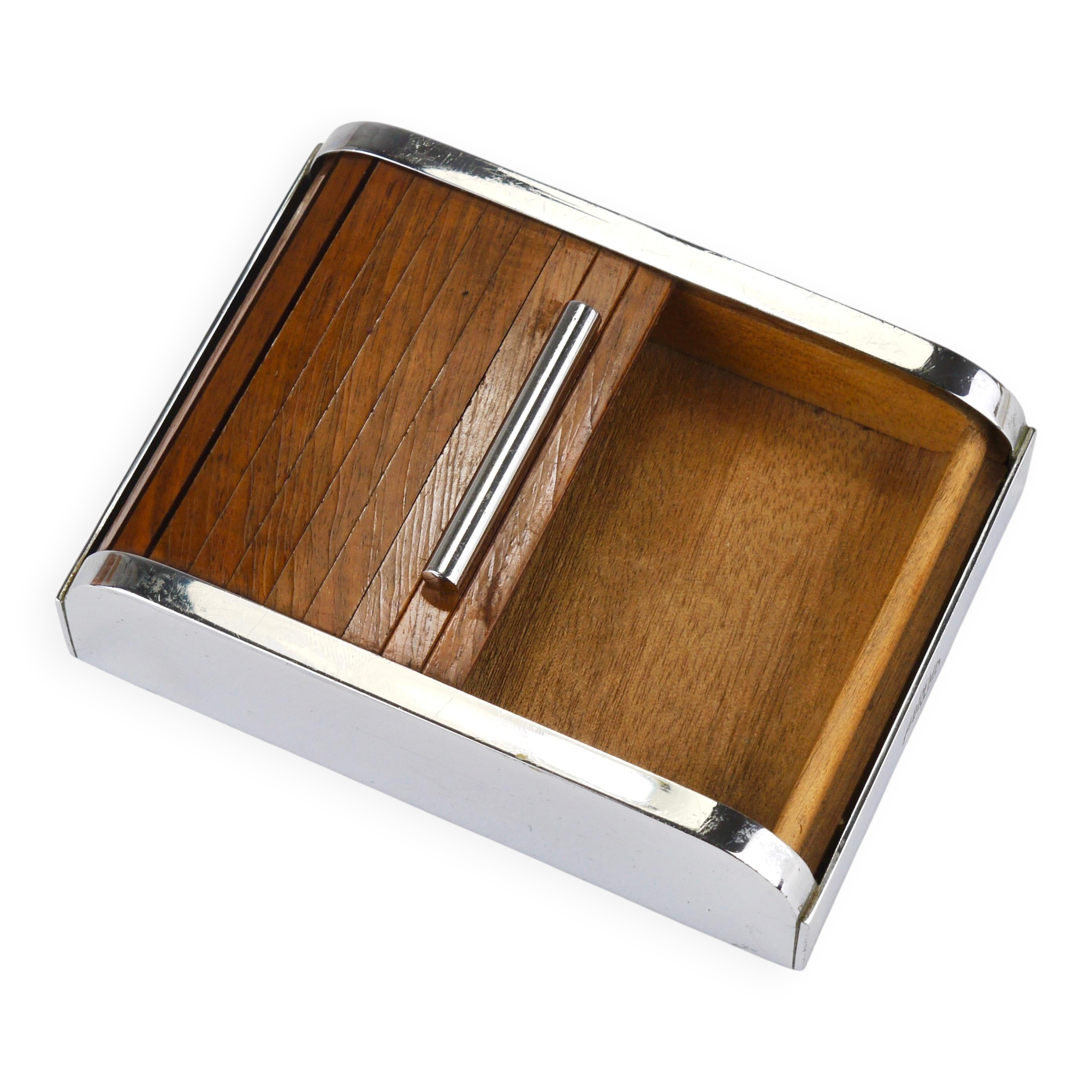 Carl Aubock rolling shutter storage box from the 1930s, cigarette dispenser, walnut, Vienna