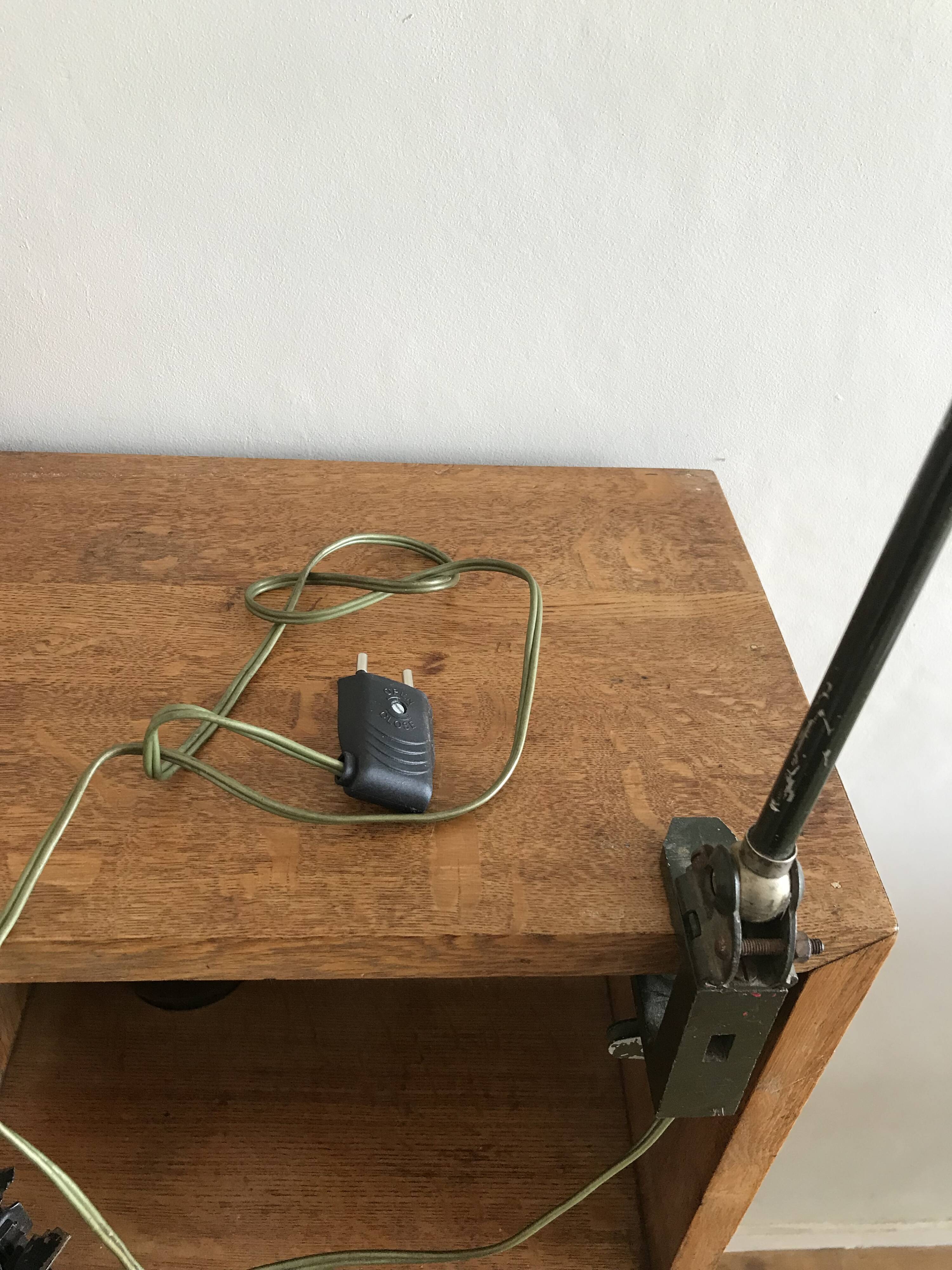 1950s English green workshop lamp