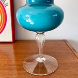 Grand vase en opaline bleu géant années 50-70