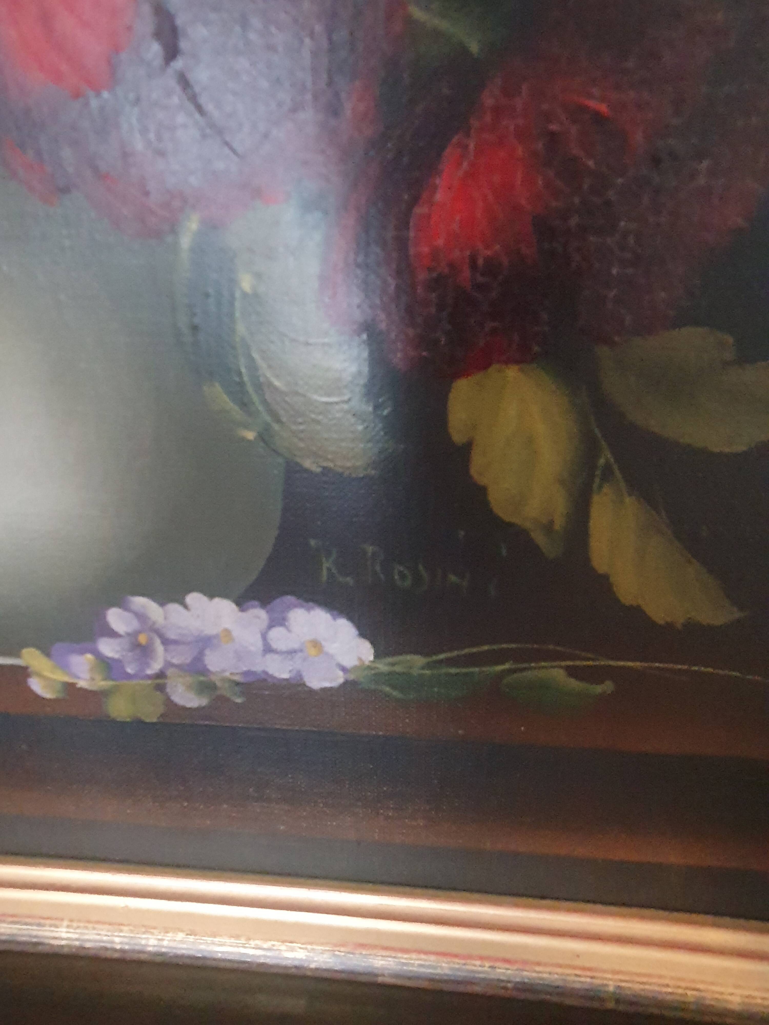Floral painting R. Rosini, very good condition.