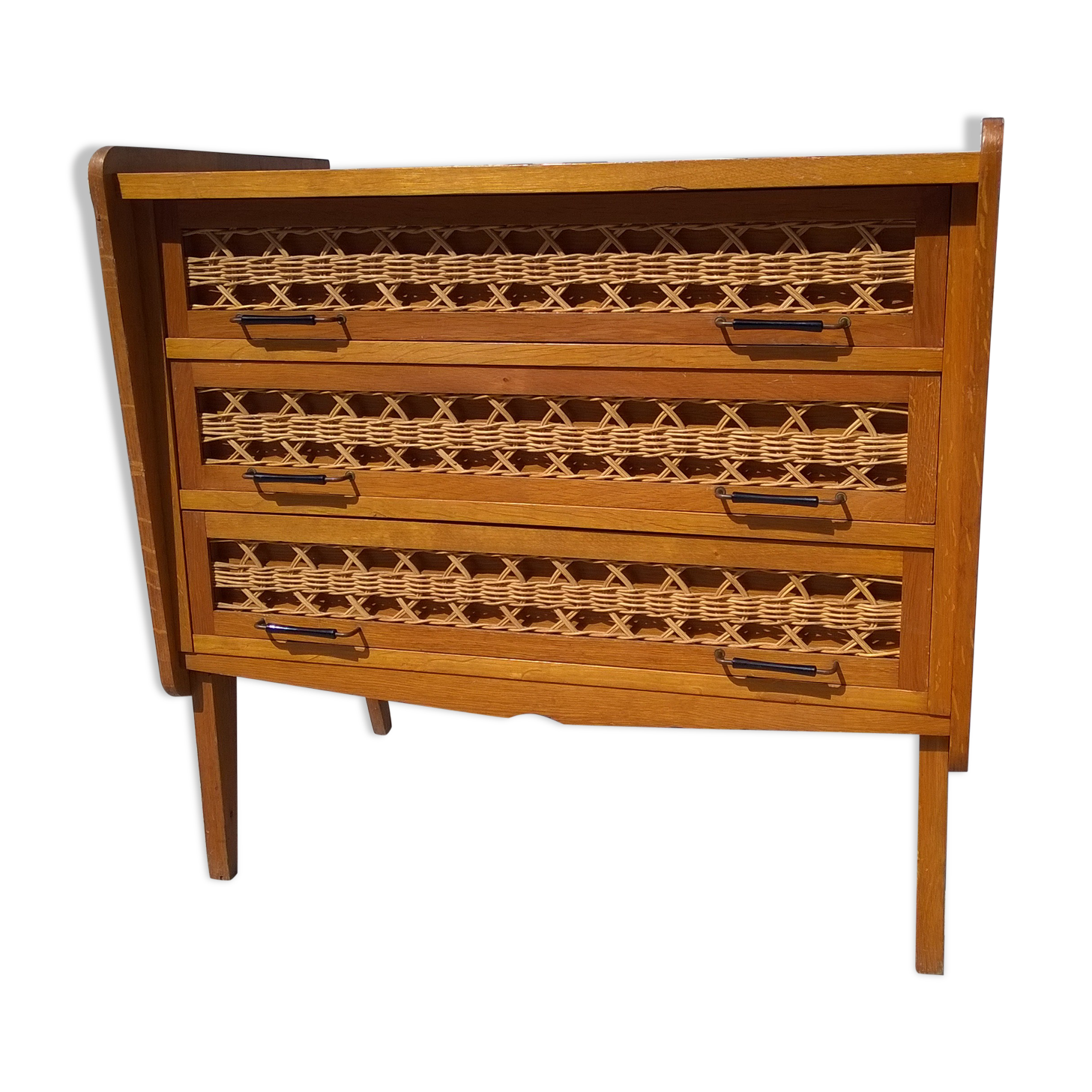 Rattan and oak dresser