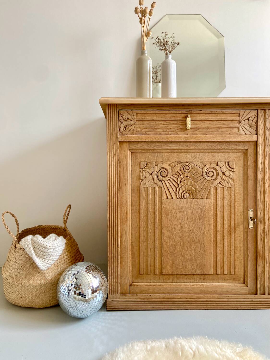 Grand buffet Art Déco en chêne massif - Enfilade vintage