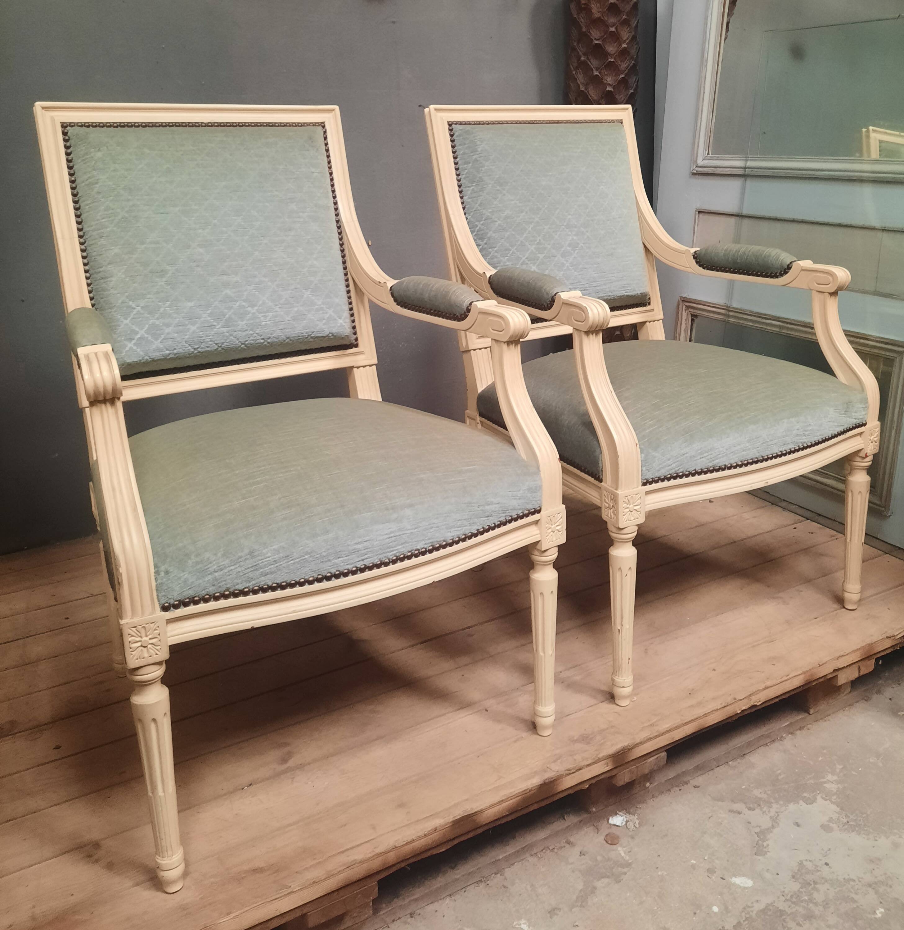 Pair of large Louis XVI style armchairs