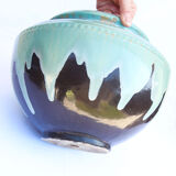 XL pot cover in celadon enamelled sandstone and art Deco style anthracite grey