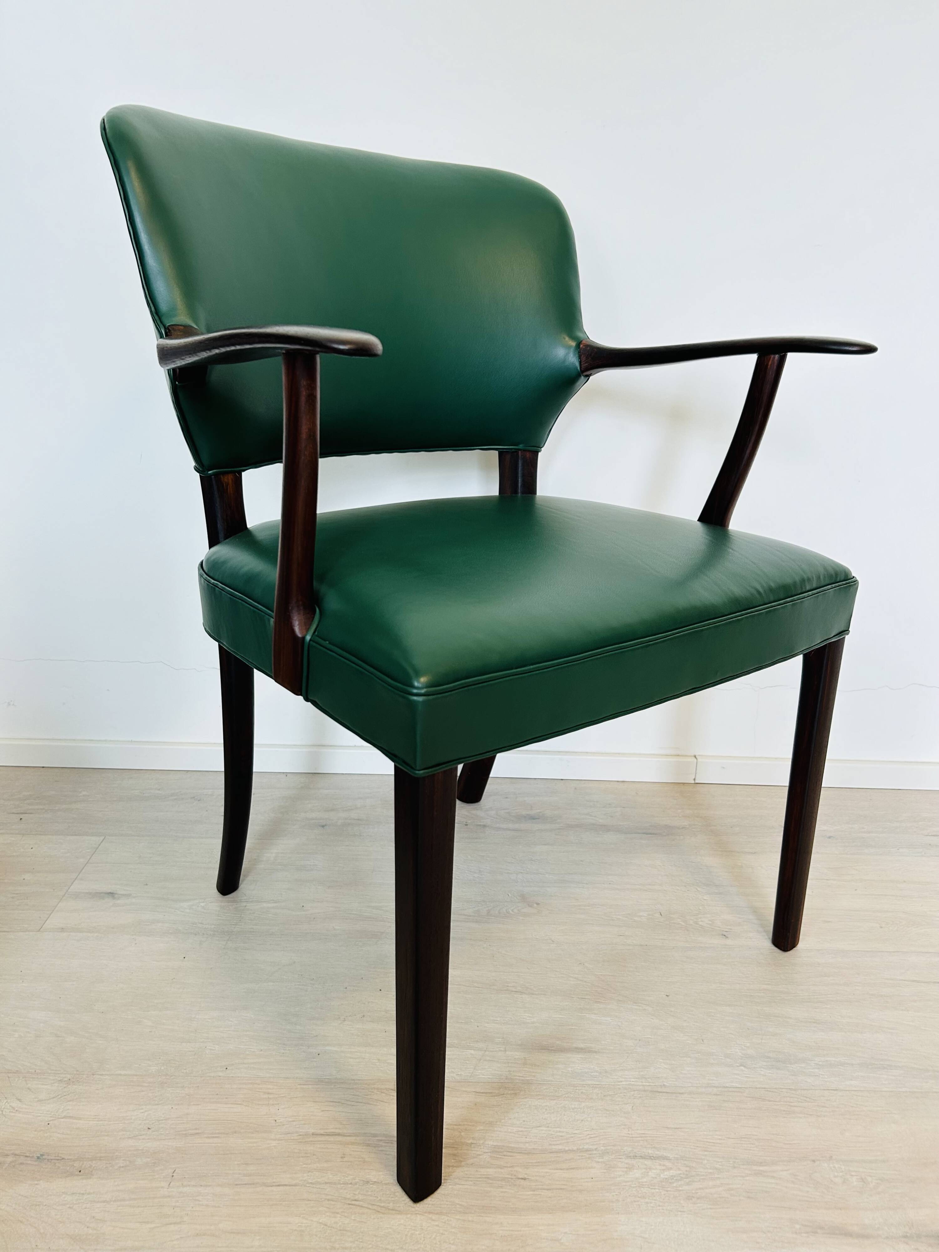 Danish Rosewood Green Leather Fully Restored Armchair, 1960´s