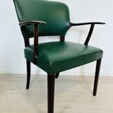 Danish Rosewood Green Leather Fully Restored Armchair, 1960´s