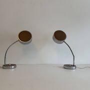 Pair of adjustable vintage table lamps, chrome metal and wood, France.