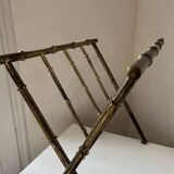 Magazine rack in gilded brass Bamboo style Jacques Adnet design 1960