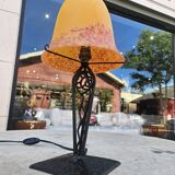 Antique art deco metal and glass lamp