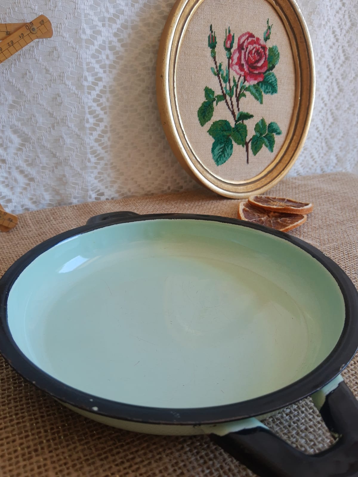 Egg dish green steel enamelled vintage