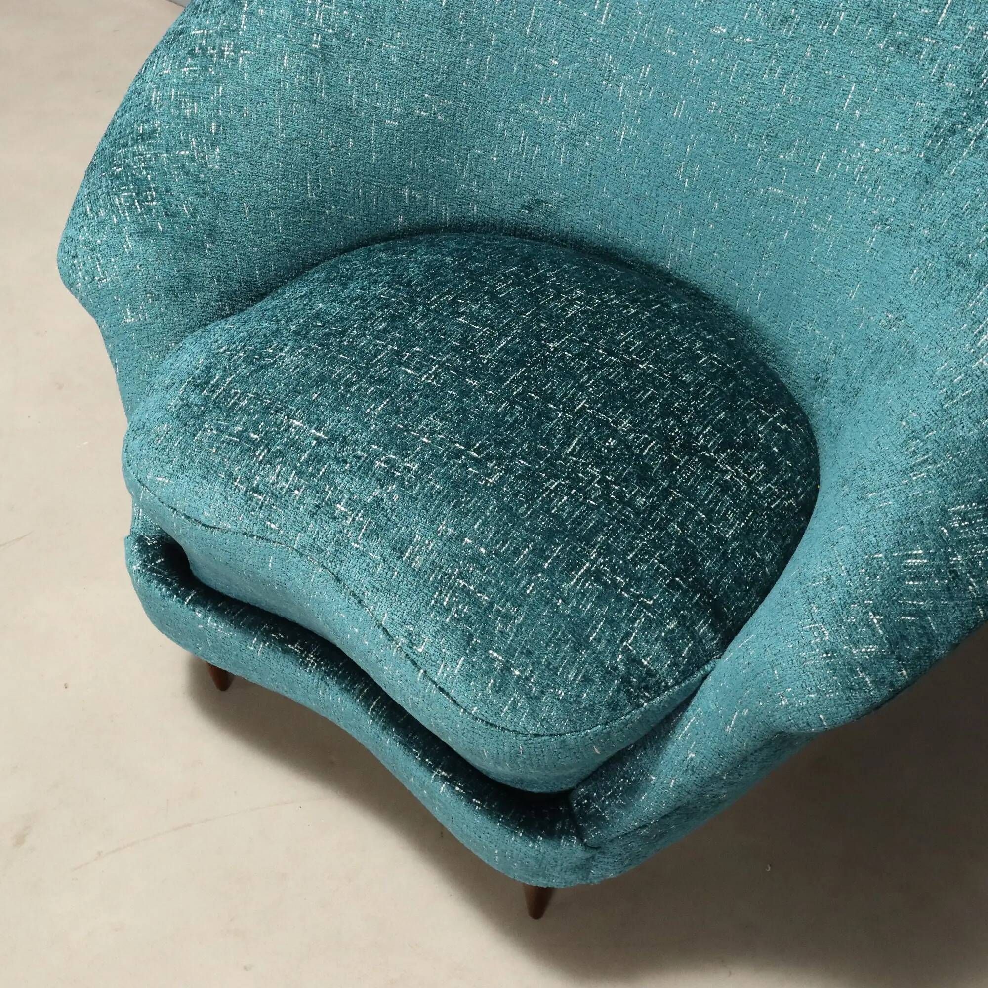 Pair of vintage armchairs in blue fabric and beech, Italy, 1950s