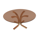 Coffee table in brass, brushed steel and glass top attributed to gastone rinaldi 1970 70s