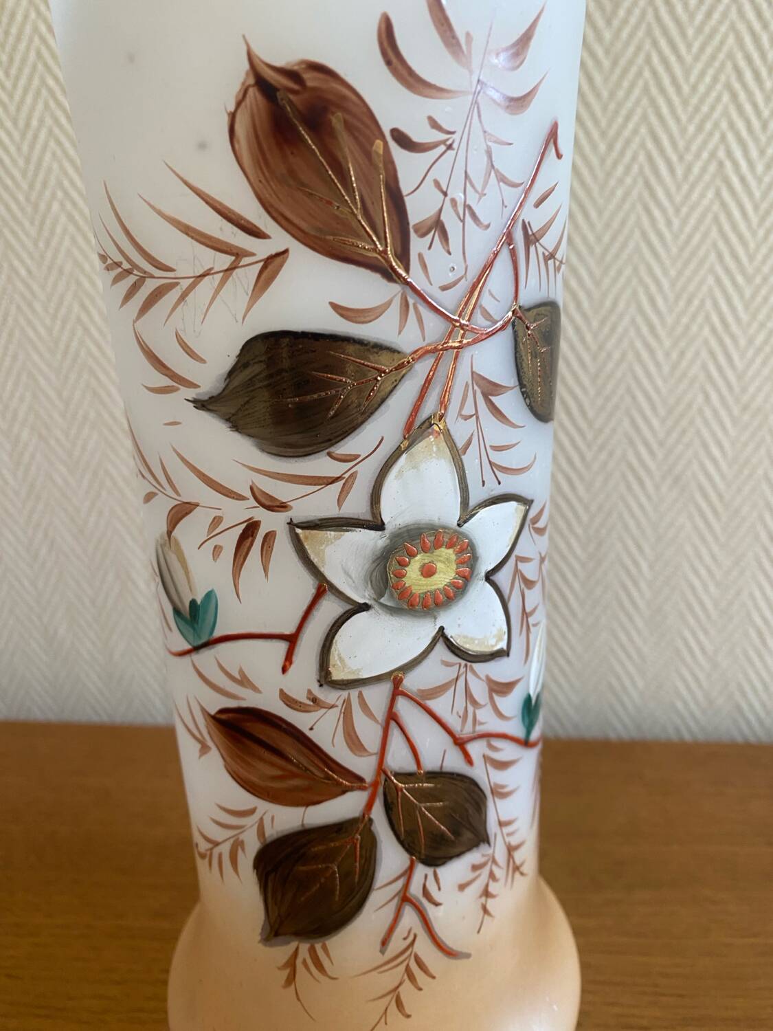 Antique enamelled opaline vase
