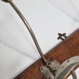 Antique wall-mounted coat rack in wood and metal with 4 hooks, 66 cm