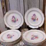 set of six vintage plates, Gien earthenware, floral style