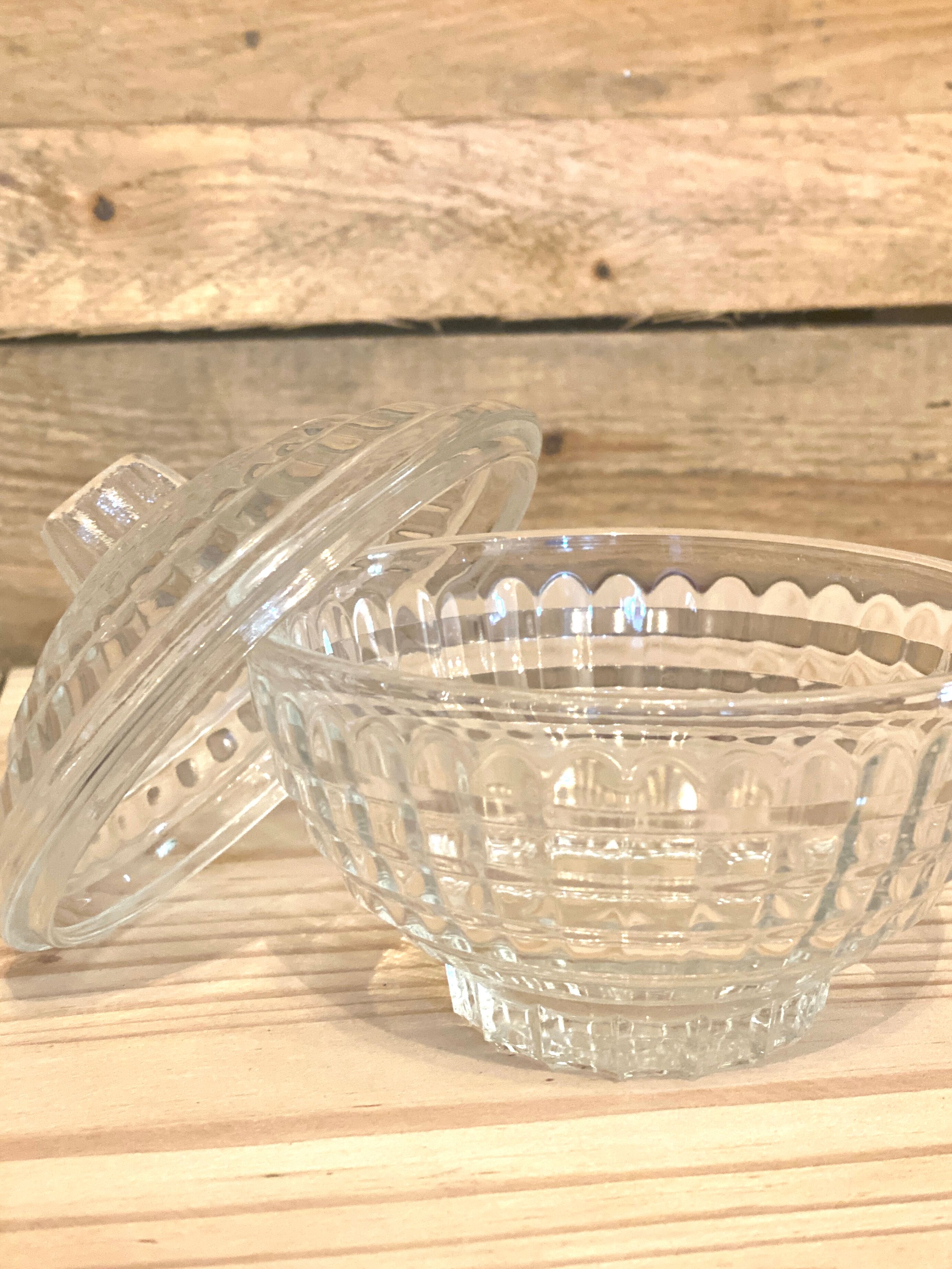 Old glass sugar bowl