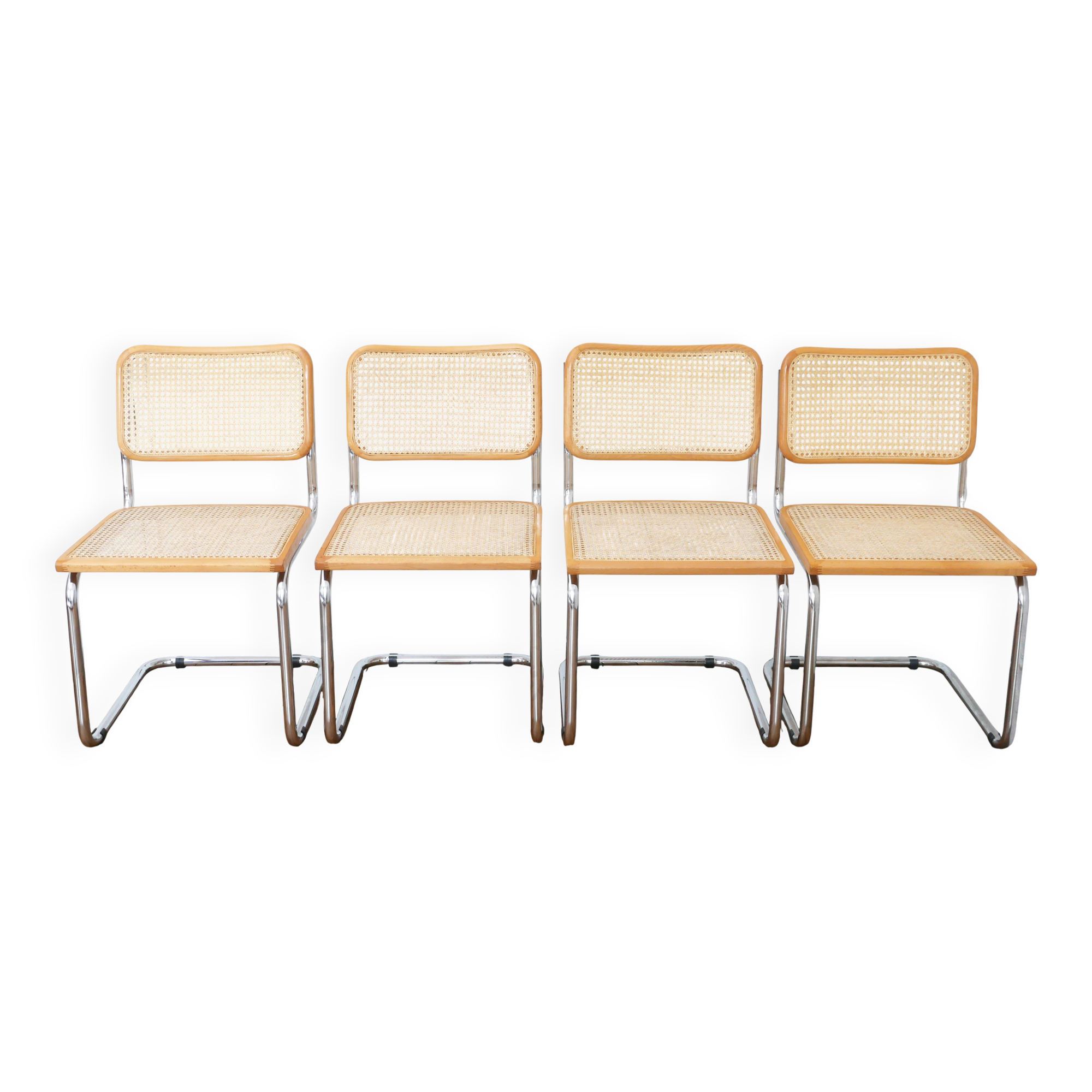 4 Cesca B32 Breuer chairs made in Italy - re-caned seats.