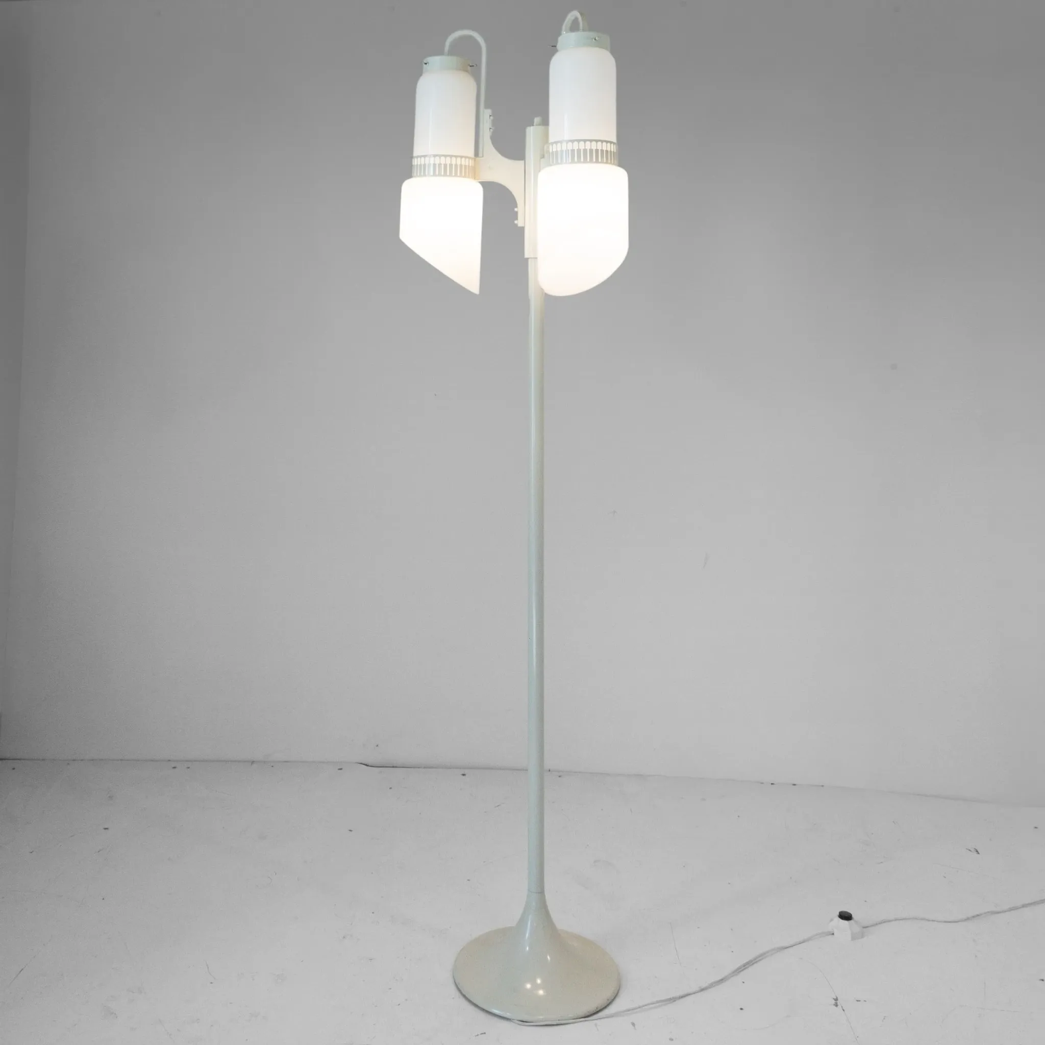 Vintage Vistosi Sytle Space Age Floor Lamp, Iron & Opaline Glass, 1970s