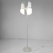 Vintage Vistosi Sytle Space Age Floor Lamp, Iron & Opaline Glass, 1970s