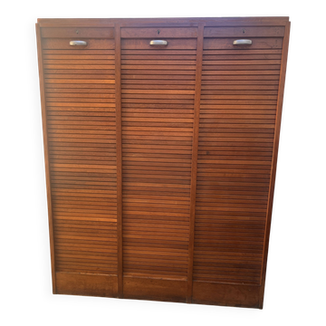 Classeur à rideaux en bois, années 50-60