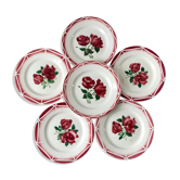 Set of 6 flat plates Digoin Sarreguemines models "Cibon" and "Les Roses" years 30-40