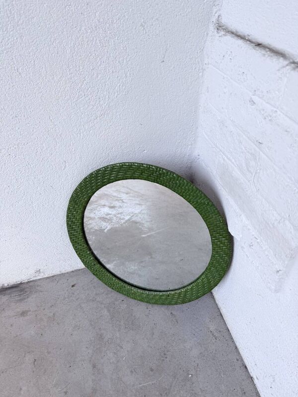 Miroir rond osier tressé 1960